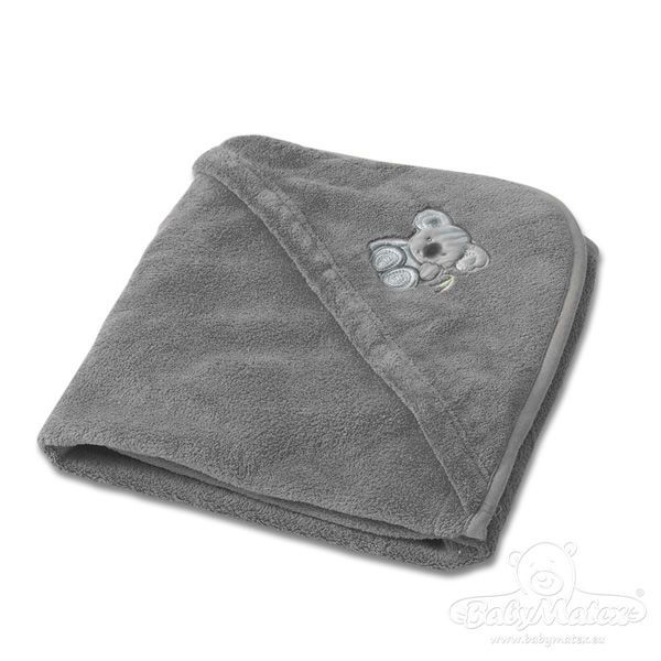 Obrazek BabyMatex Kocyk z mikrofazy z kapturkiem KOALA, 95x95, ciemno szary