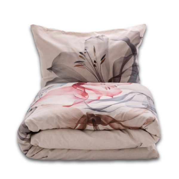 Obrazek Matex Pościel lniana LINEN drukowana 220x200+30, 2 x 70x80+20. motyw: Duże Kwiaty